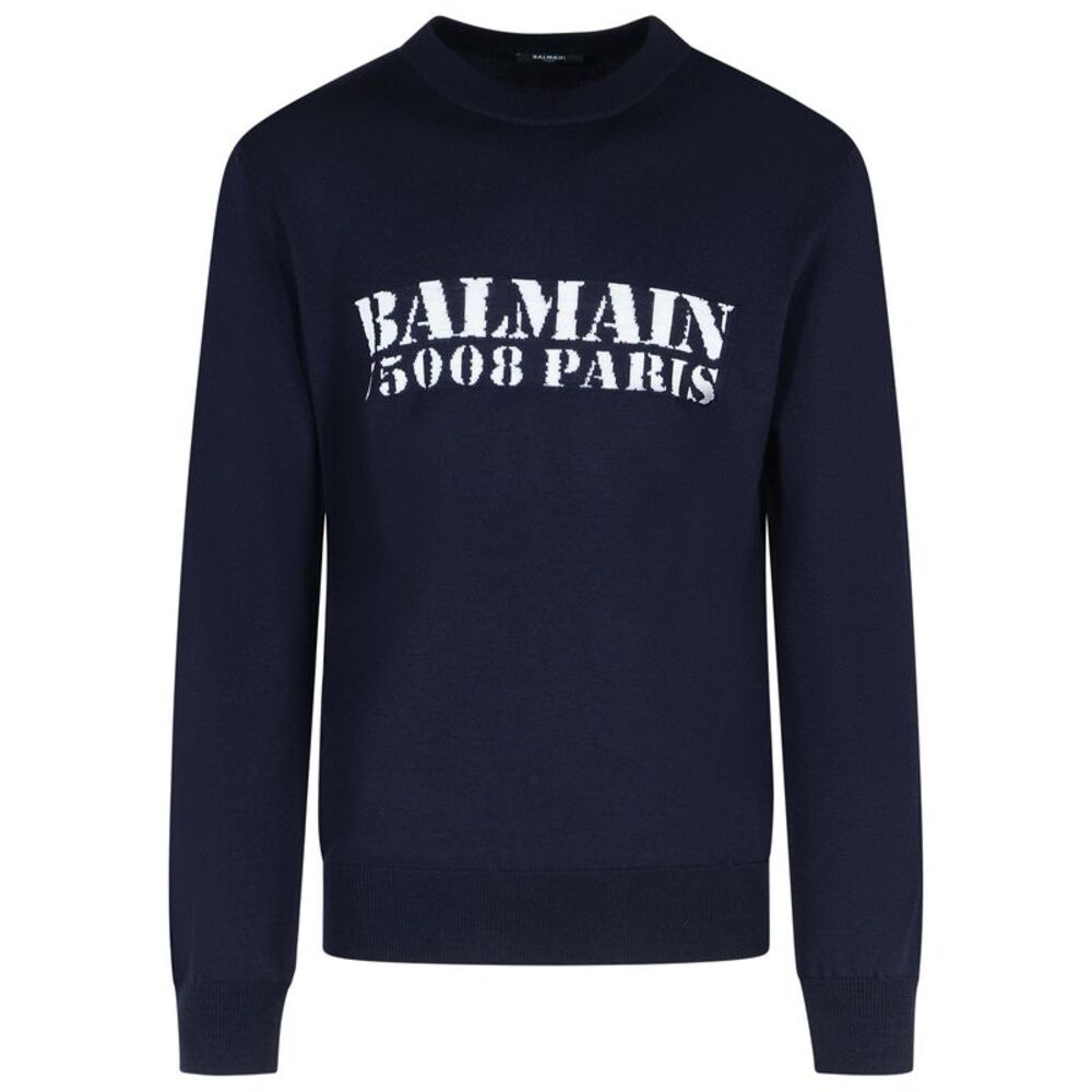 Balmain Navy Merino Wool Sweater Men